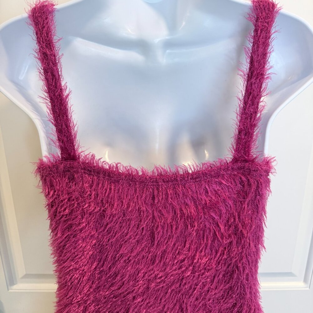 CEFIAN Fuchsia Fuzzy Eyelash Knit Bodycon Mini Dress Size L - Picture 7 of 15